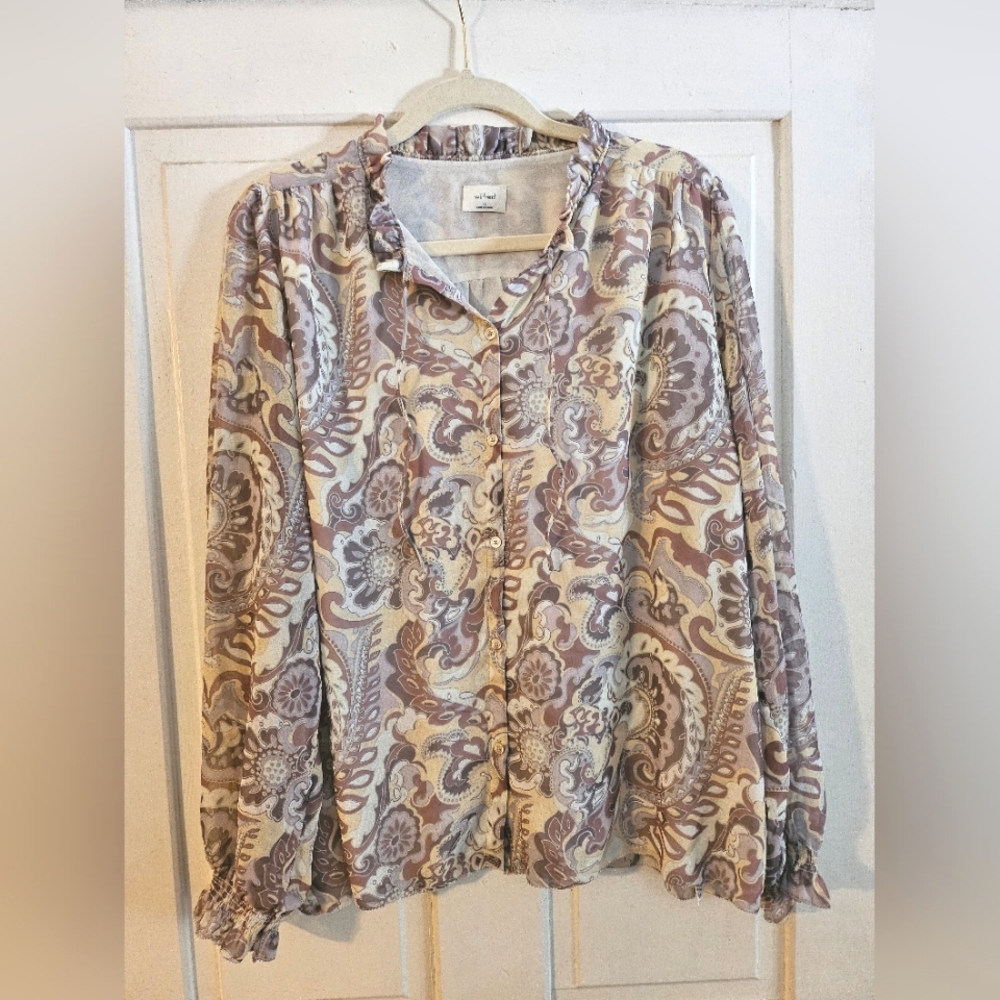 Wilfred neutral paisley button up blouse